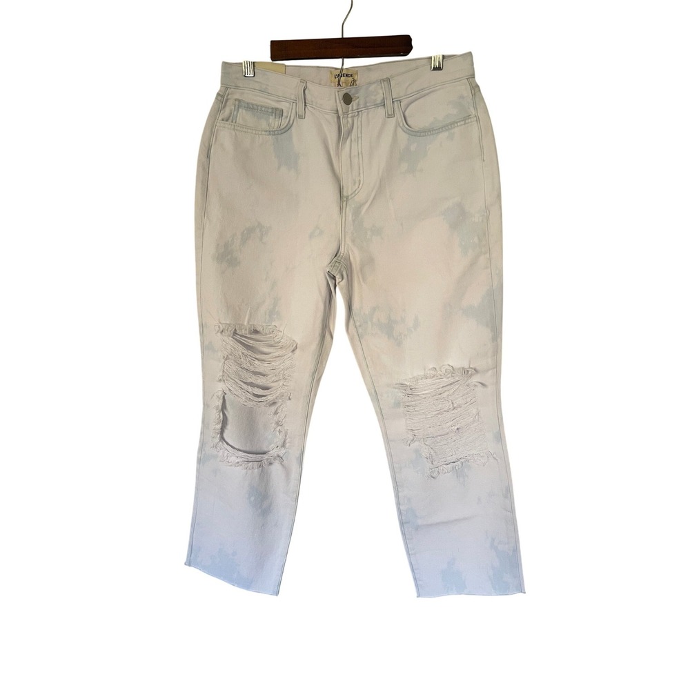 LAGENCE Adele High Rise Crop Stove Pipe Jeans Bleached Distressed Size‎ 29 New